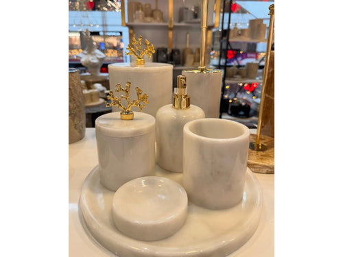Conjunto de banheiro turco clássico com 7 peças de mármore Branco